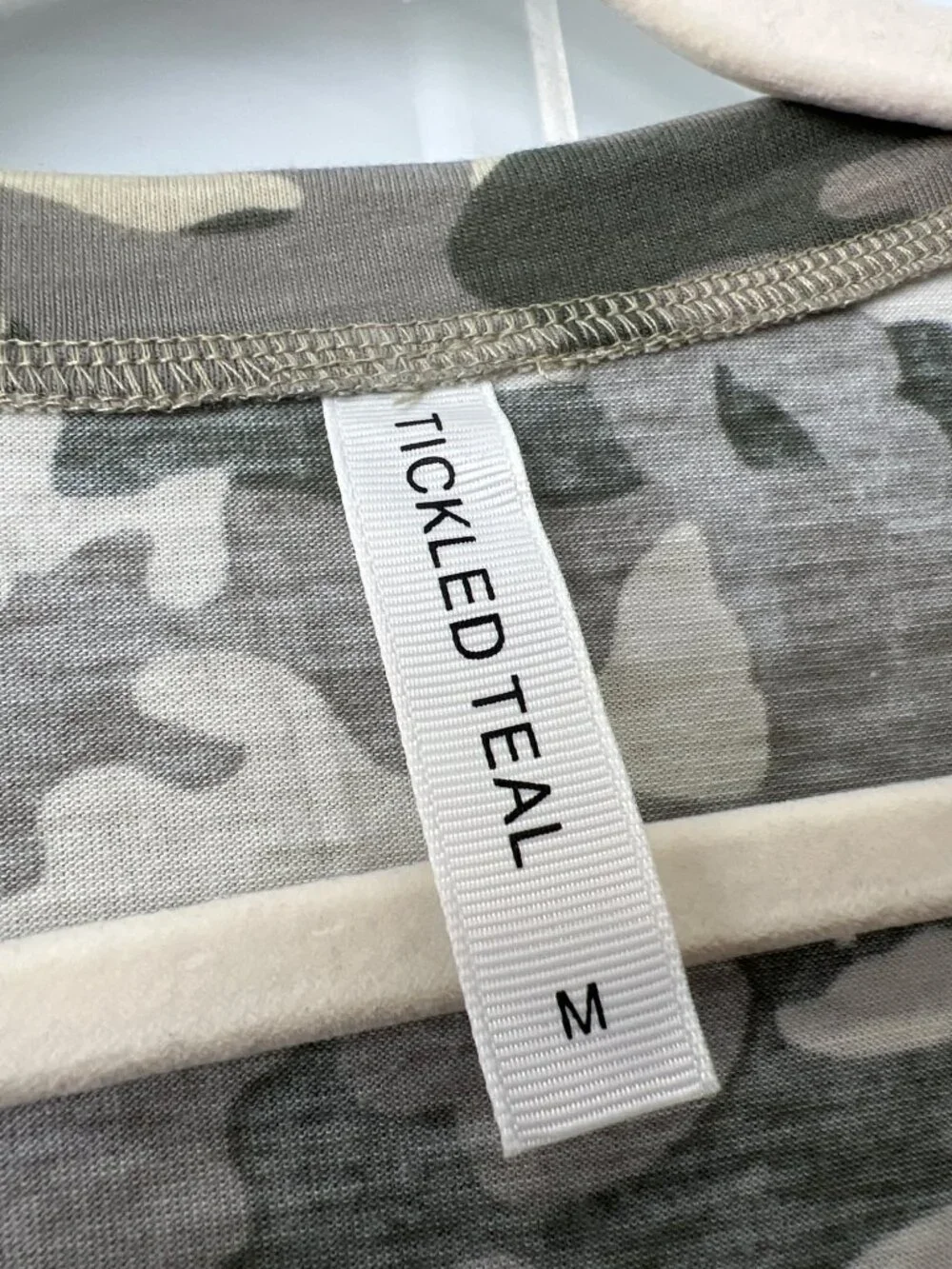 Tickled Teal Camo T-Shirt Dress Size Medium Elastic Waist Knee Length Army Milit